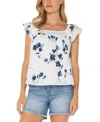 Liverpool Los Angeles Floral Flutter Sleeve Top In Indigo Rose