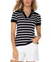Liverpool Los Angeles Stripe Collared Short Sleeve Sweater In Black,white Stripe