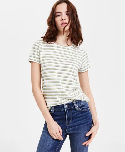 Liverpool Los Angeles Women's Short-sleeve Striped Tee In Whipped Cream Lotus