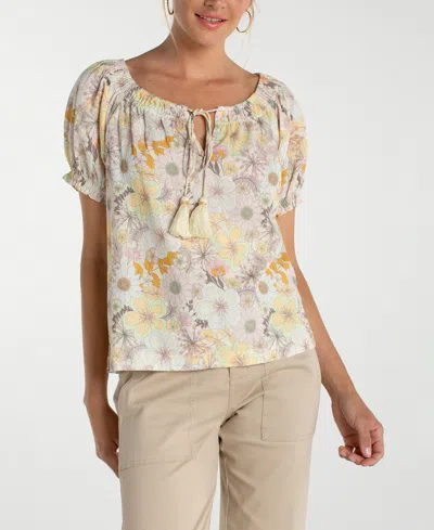 Liverpool Los Angeles Women's Short-sleeve Tie Neck Woven Blouse In Multi