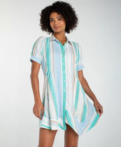 Liverpool Los Angeles Raglan Asymmetric Woven Shirt Dress In Blue
