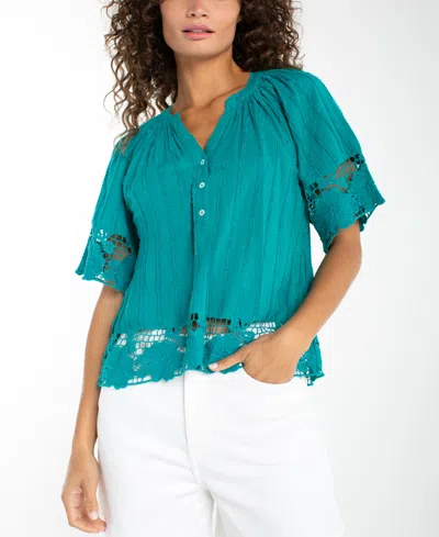 Liverpool Los Angeles Lace Trim Top In Blue