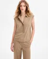 Liverpool Los Angeles Womens Sleeveless Collared Elastic Back Top Pull On Wide Leg Crop Pants In Brown
