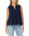 Liverpool Los Angeles Eyelet Embroidery Sleeveless Shirt In Navy