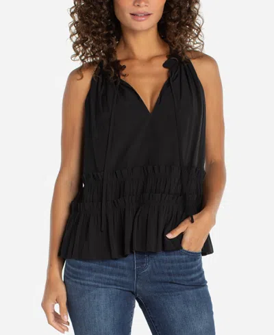 Liverpool Los Angeles Ruffle Tie Neck Sleeveless Top In Black