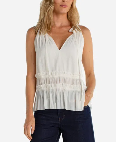 Liverpool Los Angeles Sleeveless Ruffle Top In White