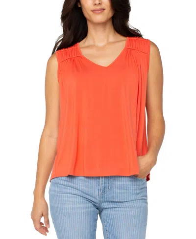 LIVERPOOL LOS ANGELES WOMEN'S SLEEVELESS SHIRRED DETAIL KNIT TOP