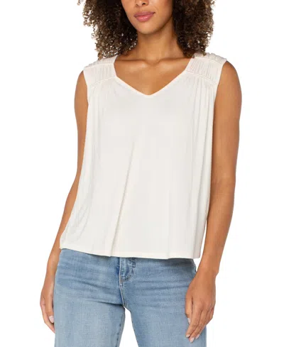 Liverpool Los Angeles Women's Sleeveless Shirred Detail Knit Top In Whipped Cream