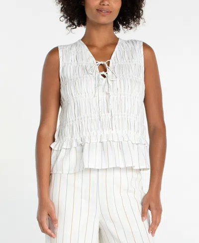 Liverpool Los Angeles Sleeveless Tie Front Woven Top In White