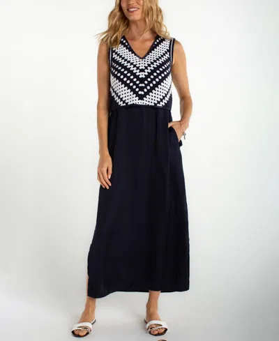 Liverpool Los Angeles Crochet Bodice Sleeveless Maxi Dress In Black