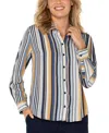 Liverpool Los Angeles Women's Striped Button-front Shirt In French Blue Multistripe