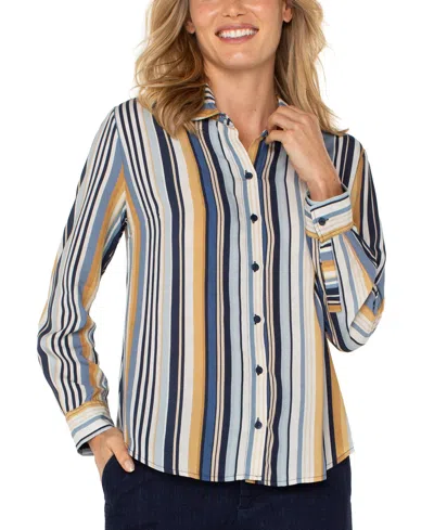 Liverpool Los Angeles Women's Striped Button-front Shirt In French Blue Multistripe