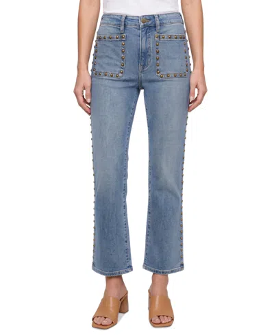 Liverpool Los Angeles Women's Studded Hannah Mid-rise Flare Jeans In Bronzed Blue