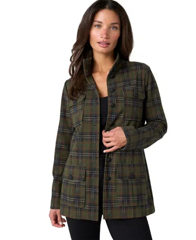 Liverpool Los Angeles Women's Tartan-plaid Funnel-neck Jacket In Green