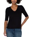 Liverpool Los Angeles Double Layer V-neck Rib Top In Black