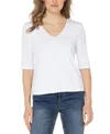 Liverpool Los Angeles Womens Ribbed V-neck Pullover Top In Cream
