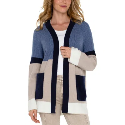 Liverpool Los Angeles Womens Colorblock Knit Cardigan Sweater In Lapis Oatmeal