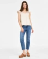 Liverpool Los Angeles Womens Flutter Sleeve V Neck Embroidered Blouse Kennedy Cropped Straight Leg Denim Jeans In Temecula