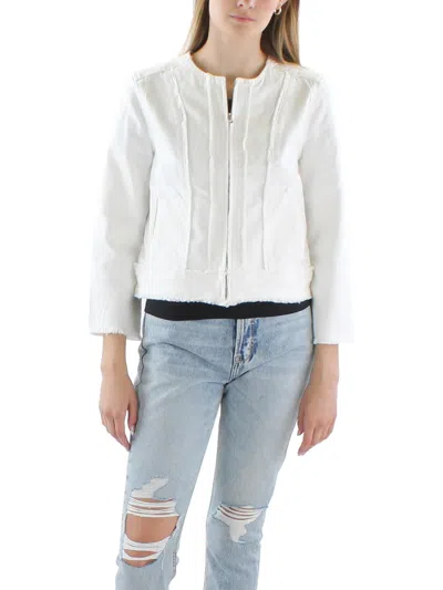 Liverpool Los Angeles Womens Frayed Hem Long Sleeve Denim Jacket In White