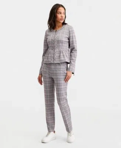 Liverpool Los Angeles Womens Glen Plaid Peplum Jacket Kelsey Glen Plaid Straight Leg Pants In Gray