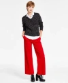 Liverpool Los Angeles Womens Layered Look Collared Sweater Kelsey Wide Leg Pants In Tango Red