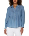 Liverpool Los Angeles Womens Long Sleeve Pintuck Woven Top P Xs Xl In Blue