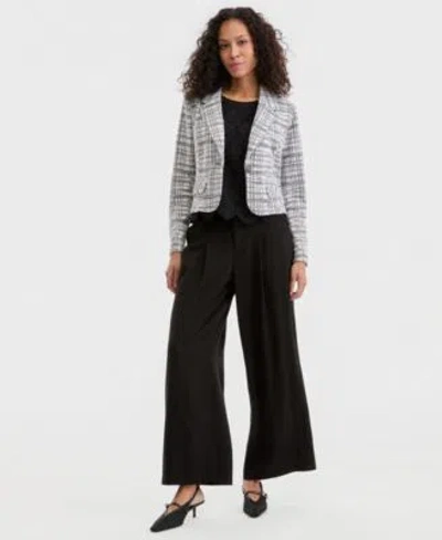 Liverpool Los Angeles Womens Notch Collar Cropped Blazer Sleeveless Lace Knit Top Notch Collar Cropped Blazer In Gray