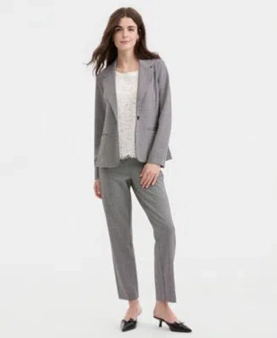 Liverpool Los Angeles Womens Notch Collar Fitted Blazer Sleeveless Lace Knit Top Kayla Straight Leg Pants In Gray