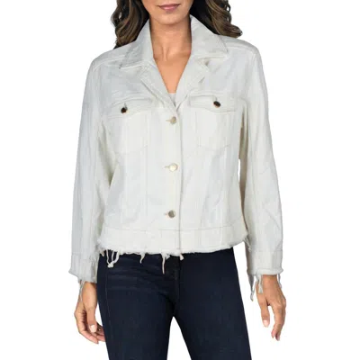 Liverpool Los Angeles Womens Notch Collar Frayed Hem Denim Jacket In Multi