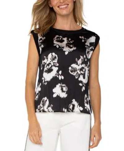 Liverpool Los Angeles Womens Printed Satin Front Top P Xs 3x In Black