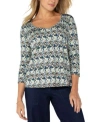 Liverpool Los Angeles Womens Printed Shirred Top Xs 3x In Green