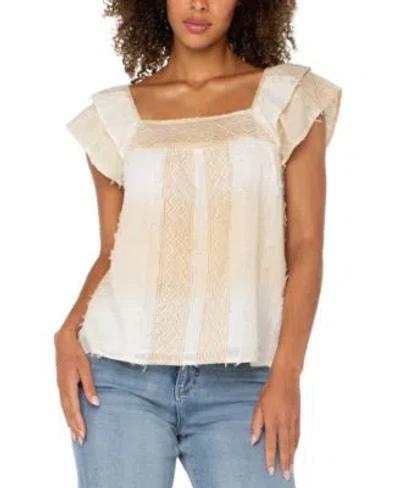 Liverpool Los Angeles Womens Printed Textured Woven Cotton Blouse Pxs Xl In Brown