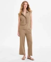 Liverpool Los Angeles Womens Sleeveless Collared Elastic Back Top Pull On Wide Leg Crop Pants In Brown
