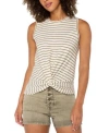 Liverpool Los Angeles Womens Striped Cotton Crewneck Twist Front Sleeveless Top Pxs Xl In Neutral