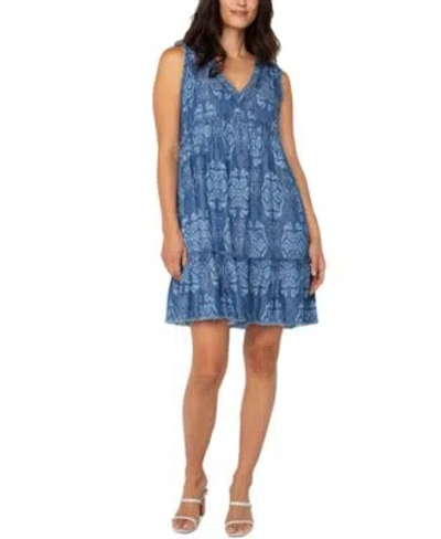 Liverpool Los Angeles Womens V Neck Frayed Ruffle Swing Dress P Xs 3x
