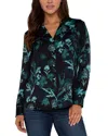 Liverpool Los Angeles Women's Band Collar Floral Print Blouse In Malachite Foliage
