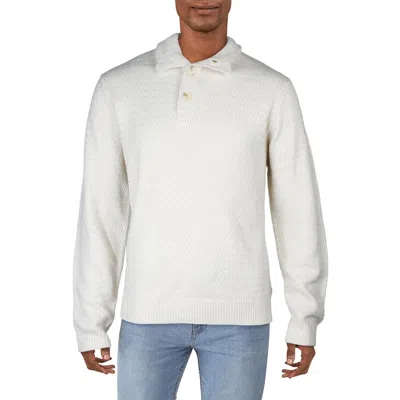Liverpool Mens Button Knit Mock Turtleneck Sweater In White