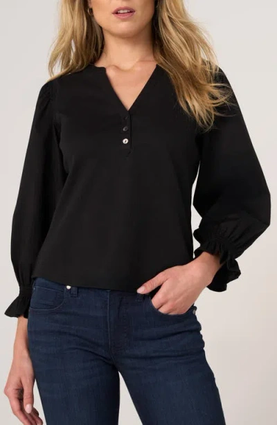 Liverpool Mixed Media Three-quarter Sleeve Top In Black