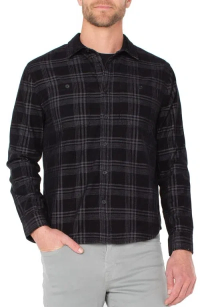Liverpool Plaid Corduroy Button-up Shirt In Black