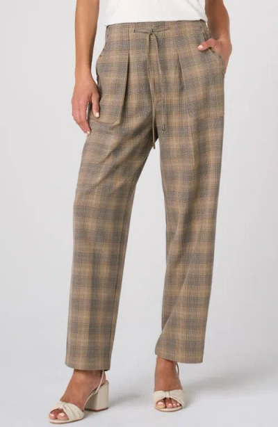 Liverpool Plaid Drawstring Crop Wide Leg Pants In Green