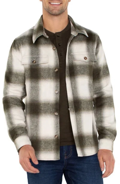 Liverpool Plaid Shirt Jacket In Ivory Olive Multi