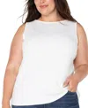 Liverpool Plus Size Ribbed Boat-neck Sleeveless Top In Snow