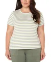 Liverpool Plus Size Striped Crewneck Classic T-shirt In Whipped Cream,lotus