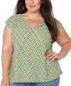 Liverpool Plus Size Tie-back Knit Top In Green Mini Chevron