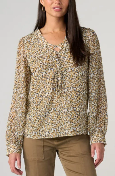 Liverpool Print Lace-up Top In Brown