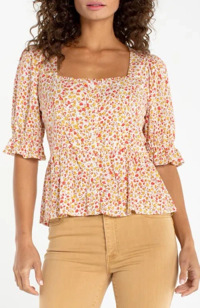 Liverpool Puff Sleeve Peplum Top In Multi