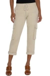 Liverpool Rascal Drawstring Waist Slouchy Crop Cargo Pants In Neutral