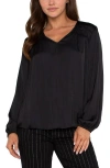 Liverpool Shirred V-neck Top In Black