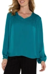 Liverpool Shirred V-neck Top In Green