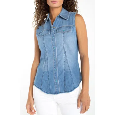 Liverpool Sleeveless Denim Shirt In Blue